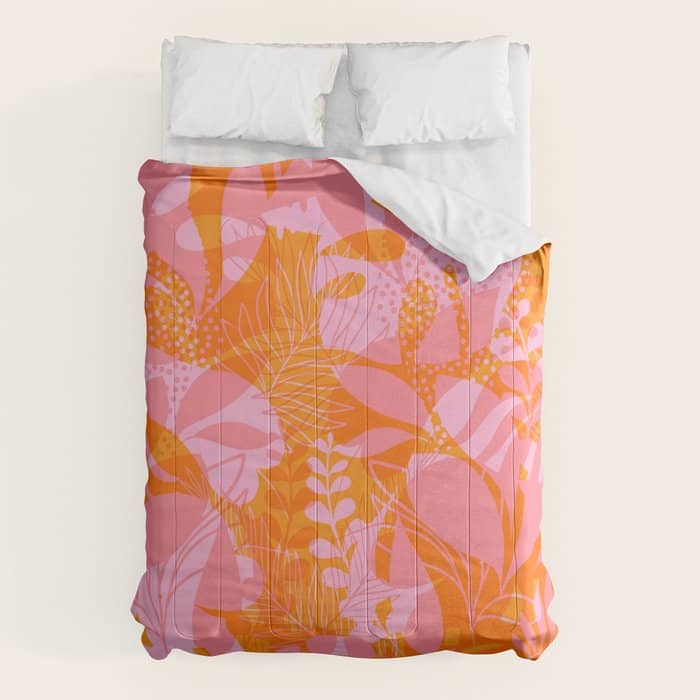Tropical Jungle Pattern - Orange & Pink Comforter