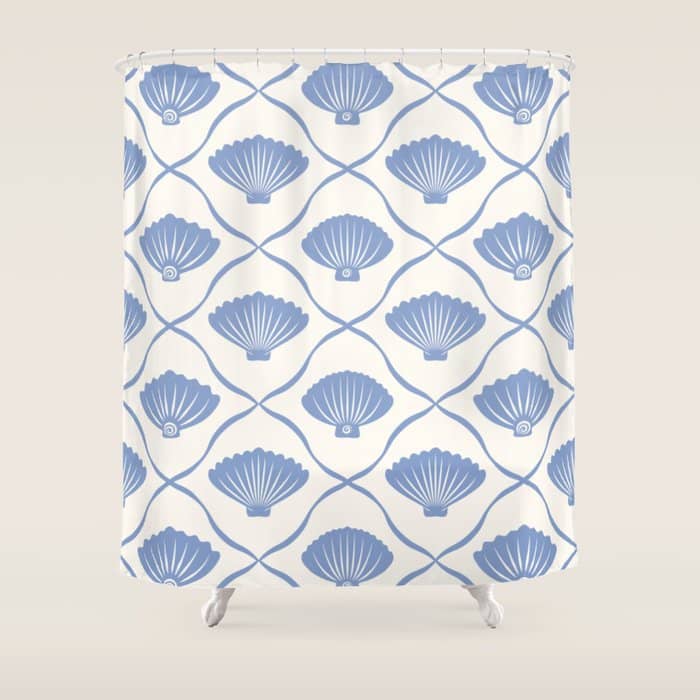 Coastal Ocean Blue Seashells Shower Curtain