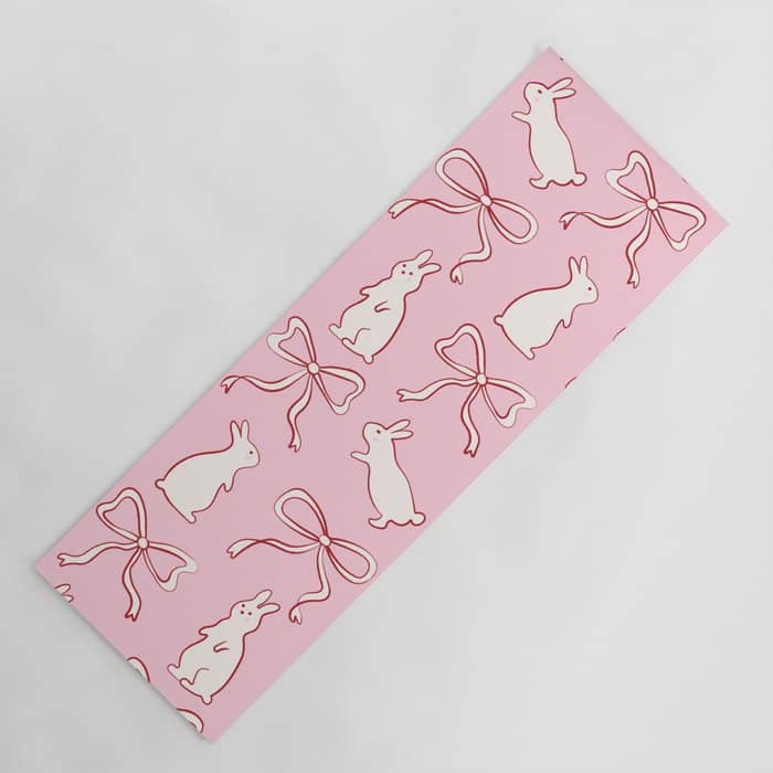 Ribbon Bows And Bunnies In Red, Pink And White Yoga Mat