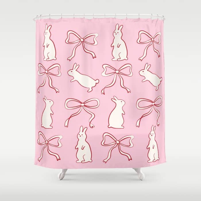 Ribbon Bows And Bunnies In Red, Pink And White Shower Curtain