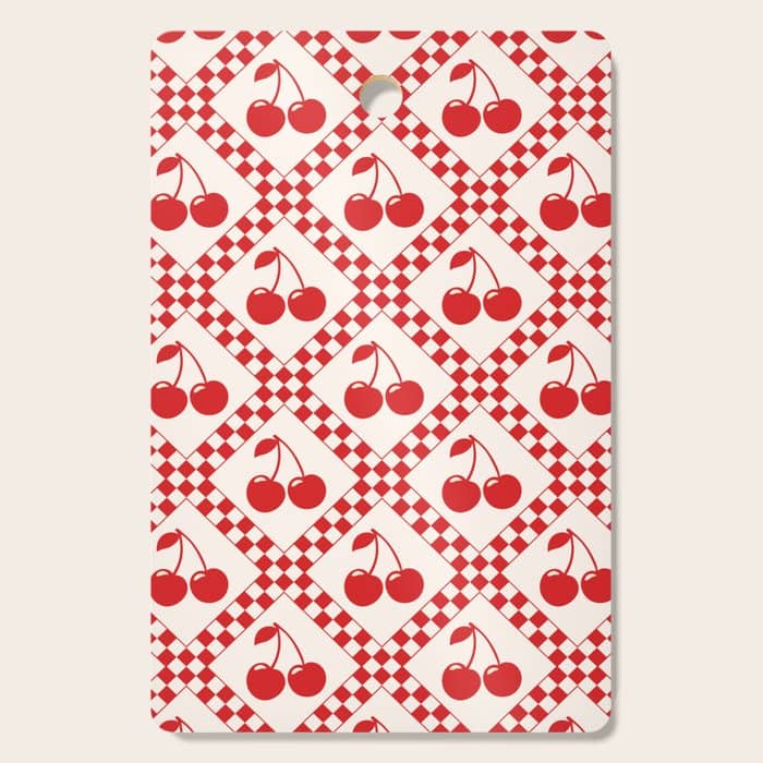 Red Cherries & Beige Checker Cutting Board