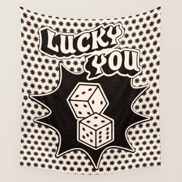 Lucky You Dice In Black And White Wall Tapestry