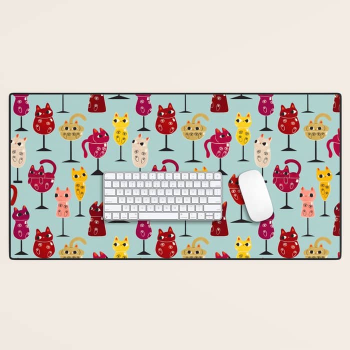 Feline Wine - Cats In Wine Glasses Desk Mat
