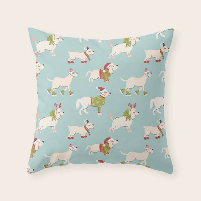 Retro Christmas - Winter Dogs Throw Pillow