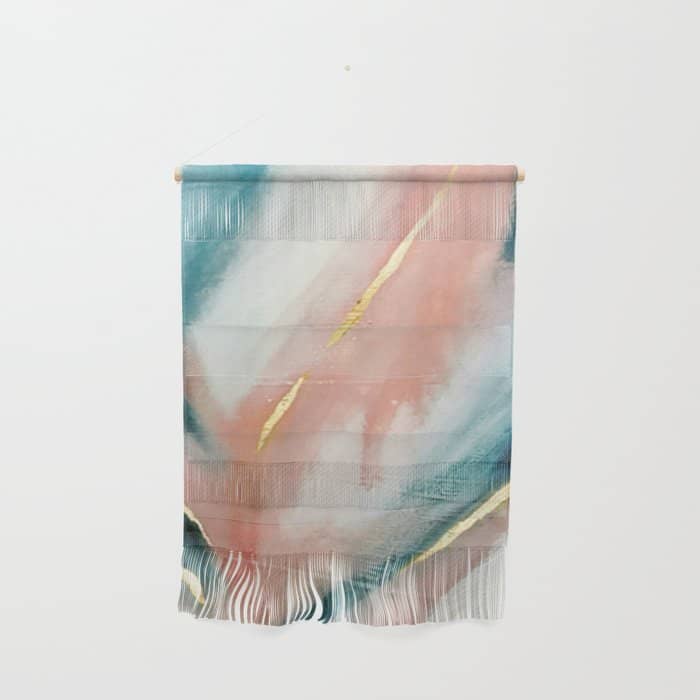 Celestial [3]: A Minimal Abstract Mixed-Media Piece In Pink, Blue, And Gold By Alyssa Hamilton Art Wall Hanging