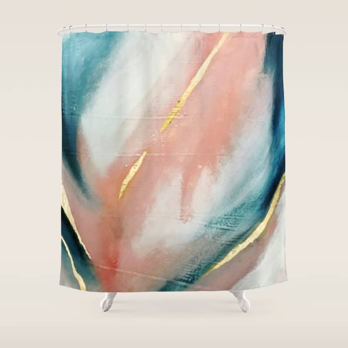 Celestial [3]: A Minimal Abstract Mixed-Media Piece In Pink, Blue, And Gold By Alyssa Hamilton Art Shower Curtain
