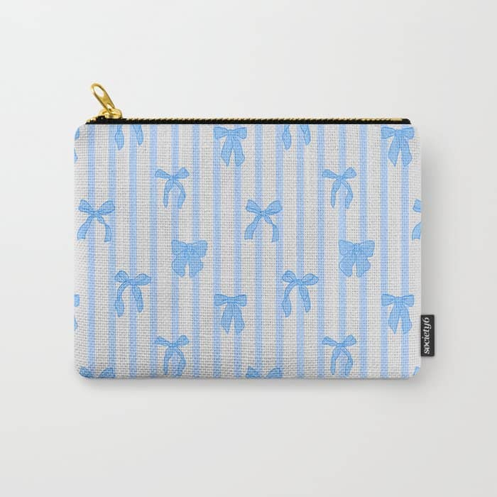 Elegant Blue Bows And Stripes Pattern Carry All Pouch