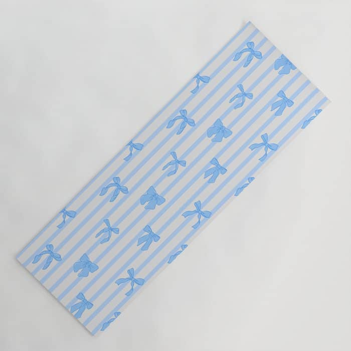 Elegant Blue Bows And Stripes Pattern Yoga Mat