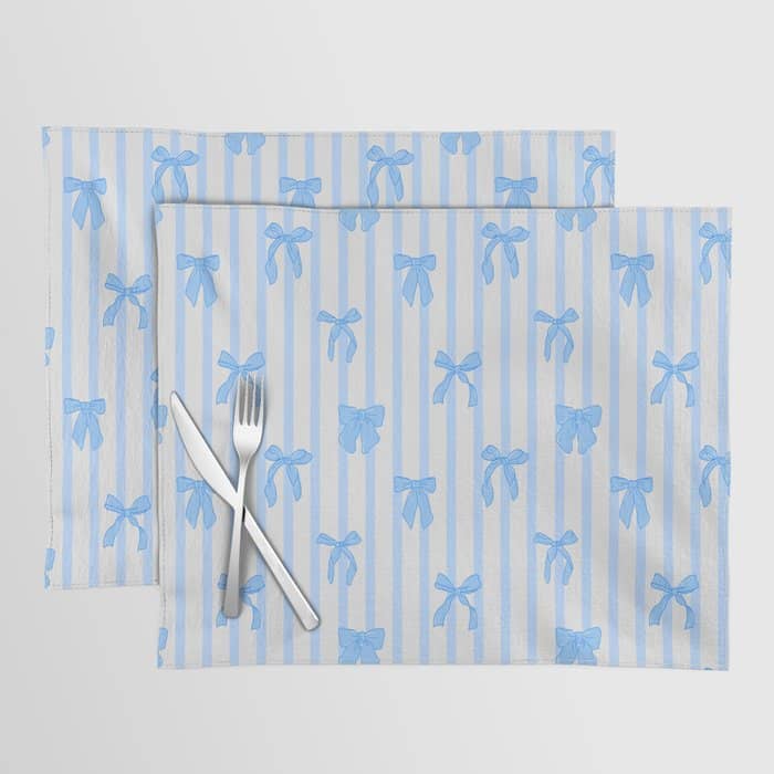 Elegant Blue Bows And Stripes Pattern Placemat