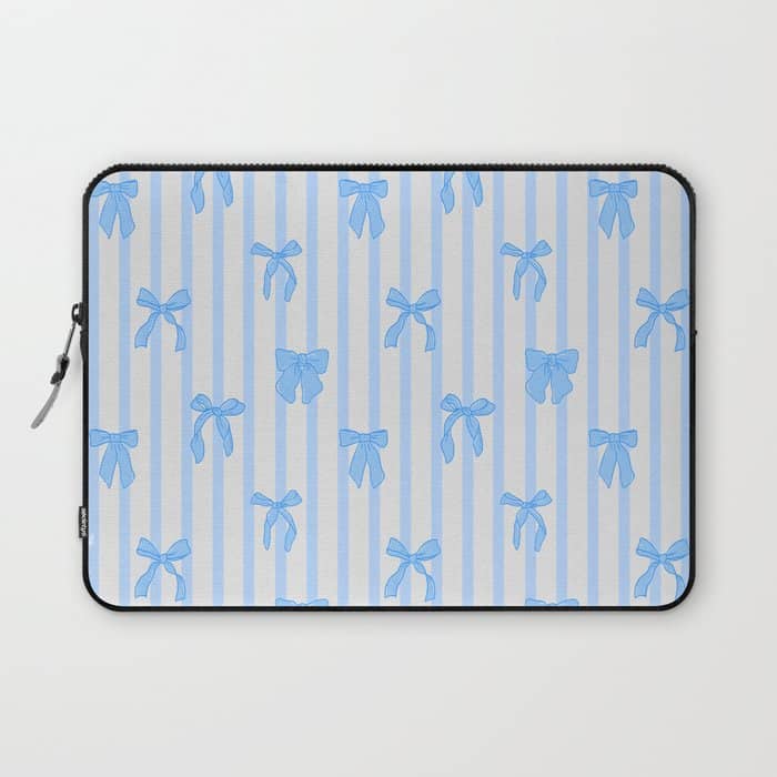 Elegant Blue Bows And Stripes Pattern Laptop Sleeve