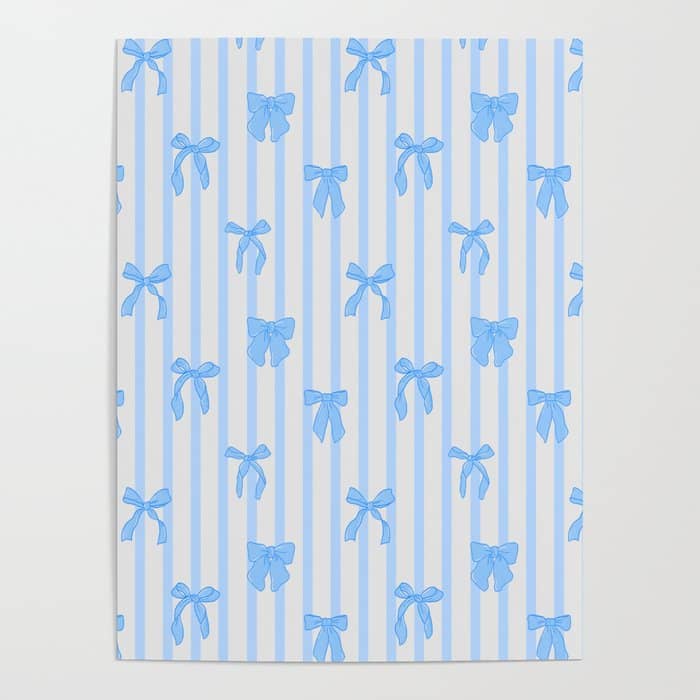Elegant Blue Bows And Stripes Pattern Poster