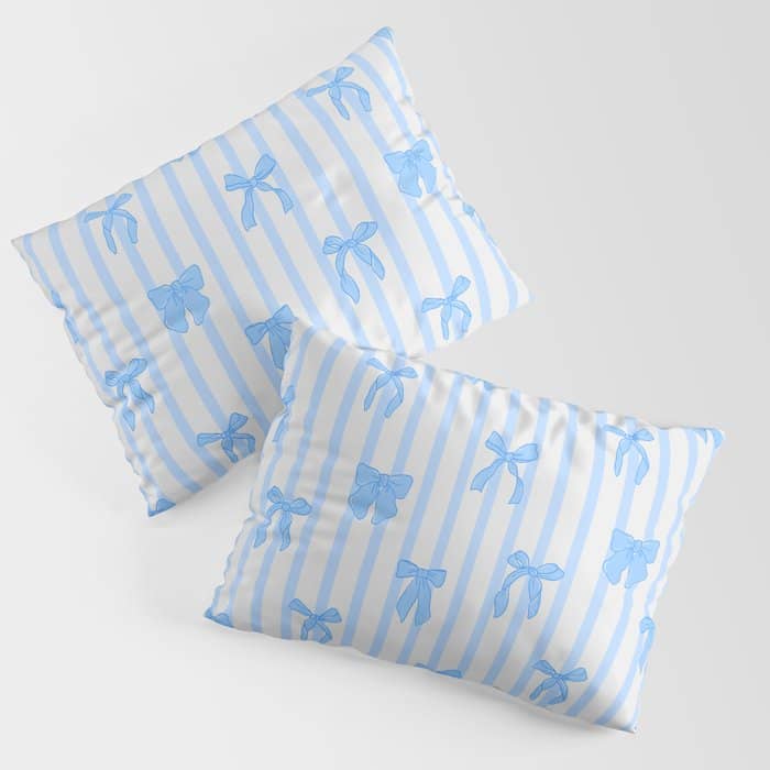 Elegant Blue Bows And Stripes Pattern Pillow Sham