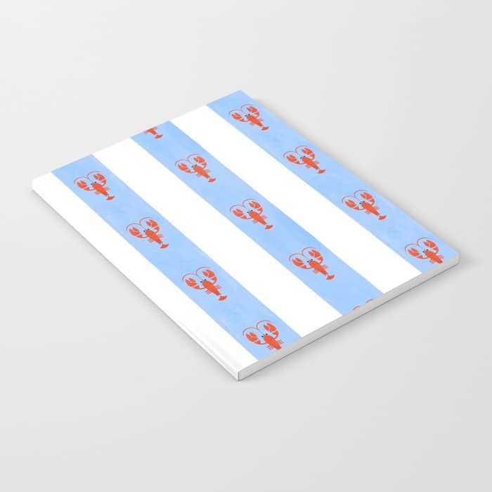 Red Lobsters On Hand-Painted Bright Blue Stripes Notebook