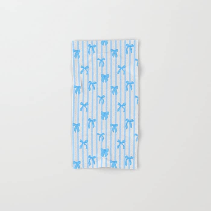 Elegant Blue Bows And Stripes Pattern Bath Towel