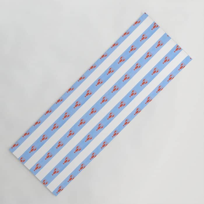 Red Lobsters On Hand-Painted Bright Blue Stripes Yoga Mat