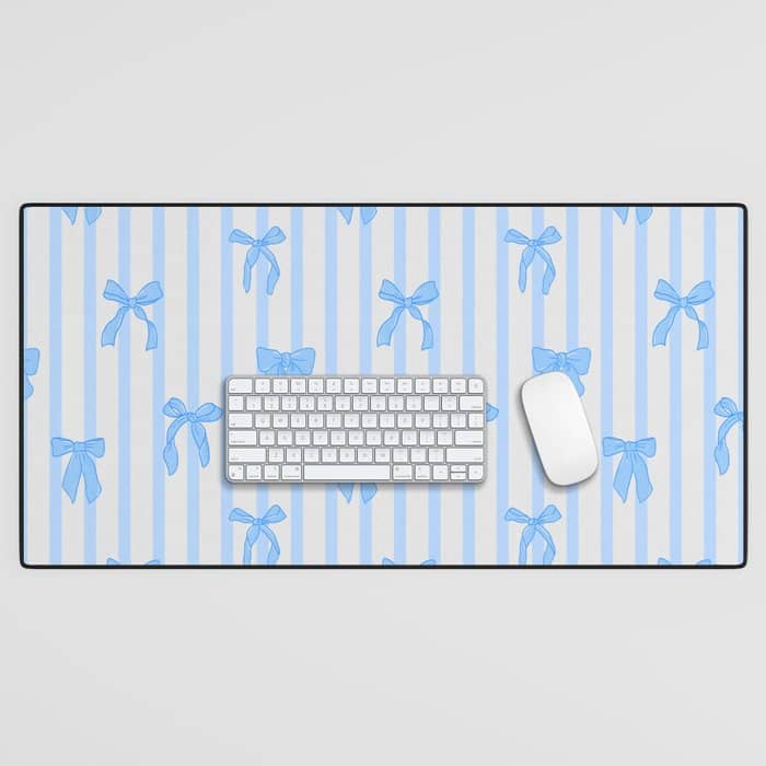 Elegant Blue Bows And Stripes Pattern Desk Mat
