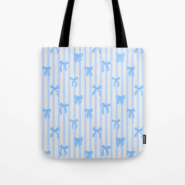 Elegant Blue Bows And Stripes Pattern Tote Bag