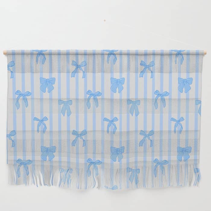 Elegant Blue Bows And Stripes Pattern Wall Hanging