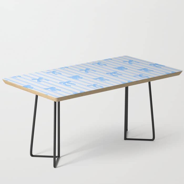 Elegant Blue Bows And Stripes Pattern Coffee Table