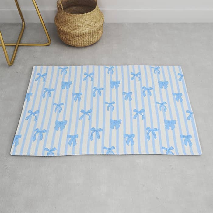 Elegant Blue Bows And Stripes Pattern Rug
