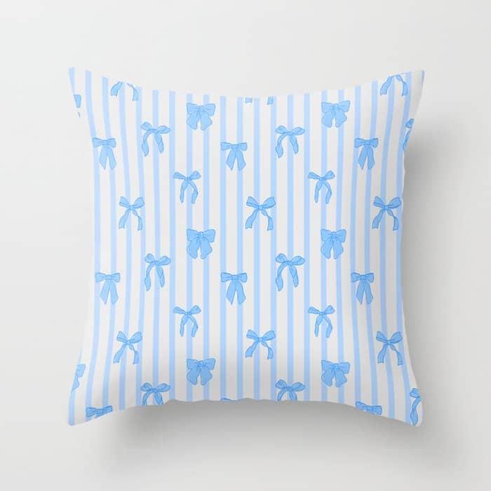 Elegant Blue Bows And Stripes Pattern Throw Pillow