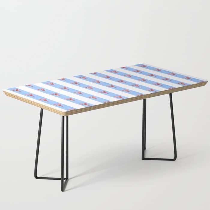 Red Lobsters On Hand-Painted Bright Blue Stripes Coffee Table