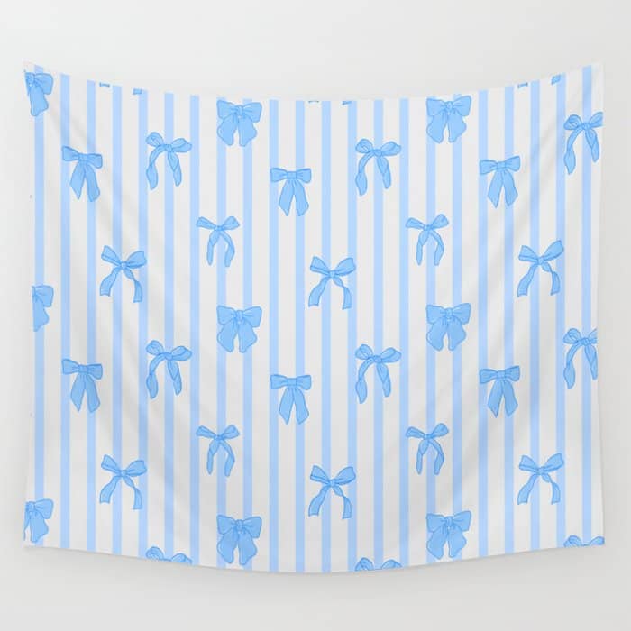 Elegant Blue Bows And Stripes Pattern Wall Tapestry