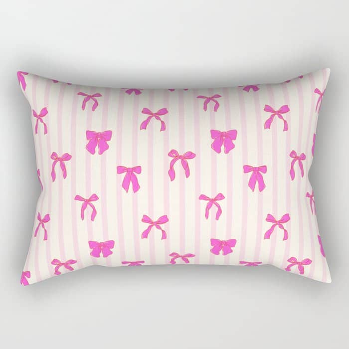 Classic Hot Pink Bows And Stripes Rectangular Pillow