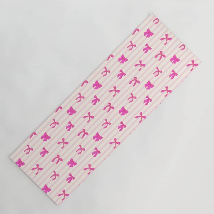 Classic Hot Pink Bows And Stripes Yoga Mat