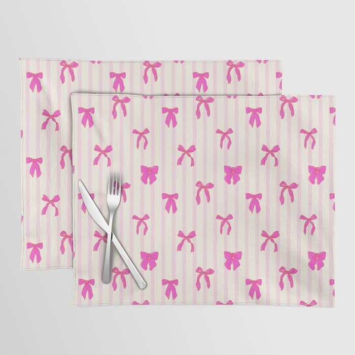 Classic Hot Pink Bows And Stripes Placemat