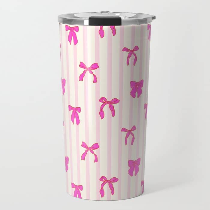 Classic Hot Pink Bows And Stripes Travel Mug