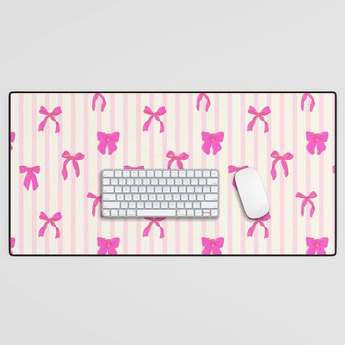 Classic Hot Pink Bows And Stripes Desk Mat