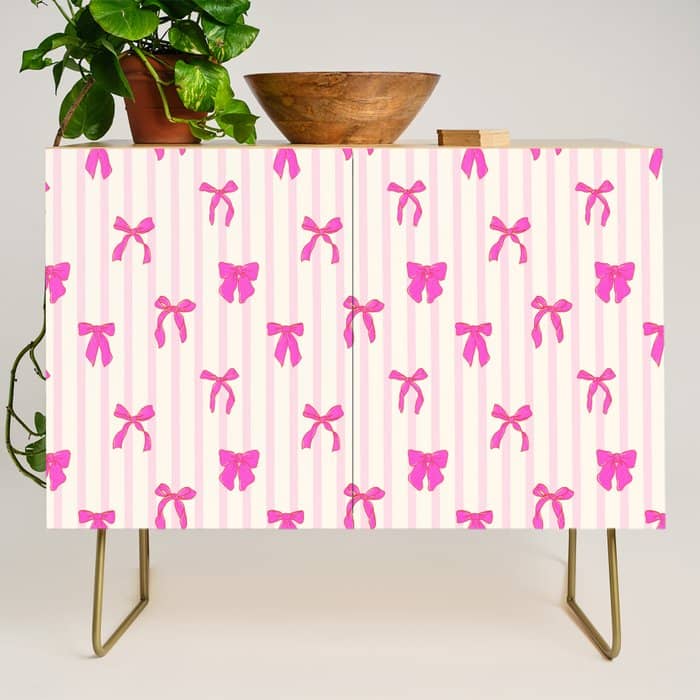 Classic Hot Pink Bows And Stripes Credenza