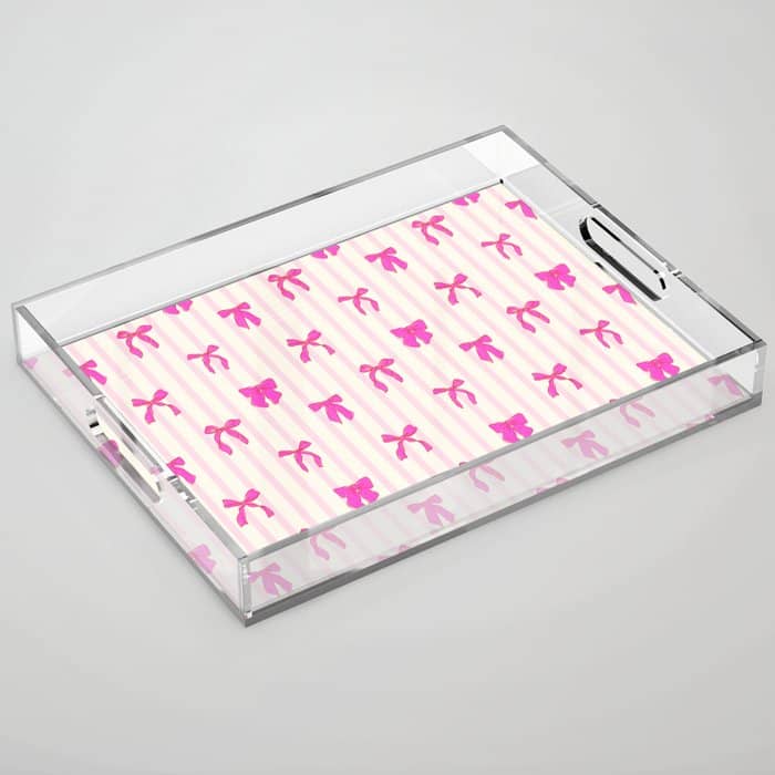 Classic Hot Pink Bows And Stripes Acrylic Tray