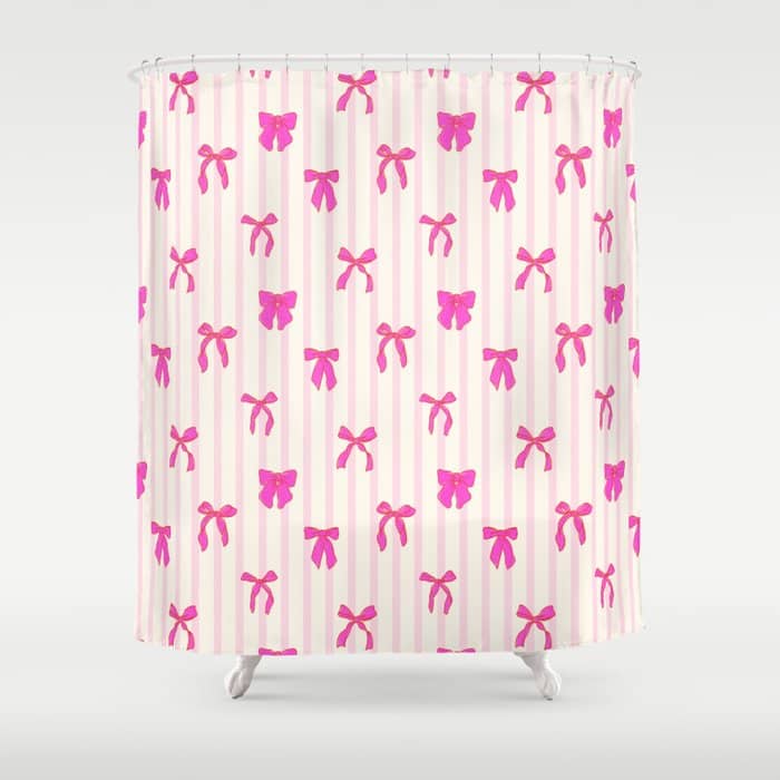 Classic Hot Pink Bows And Stripes Shower Curtain