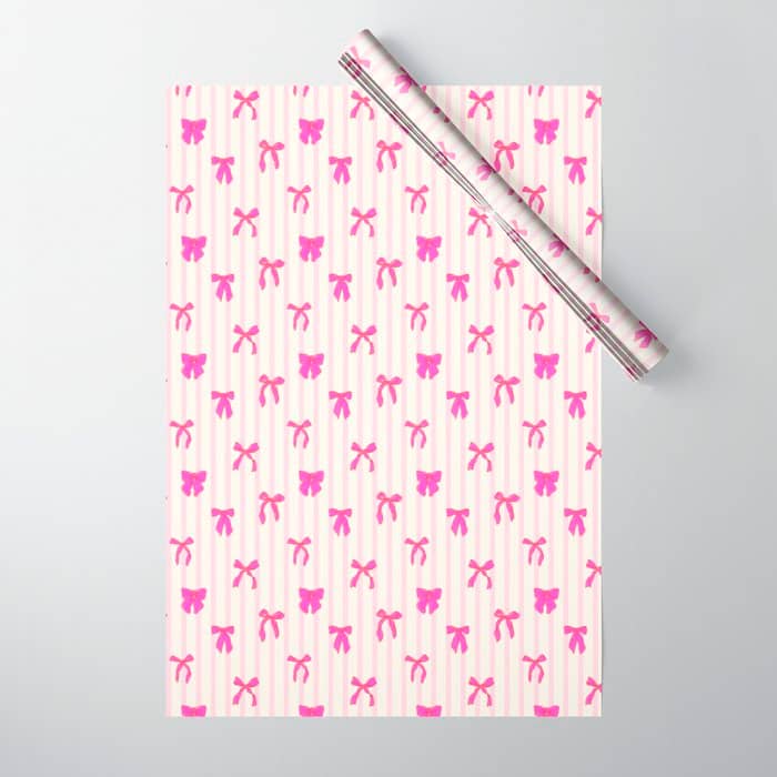 Classic Hot Pink Bows And Stripes Wrapping Paper