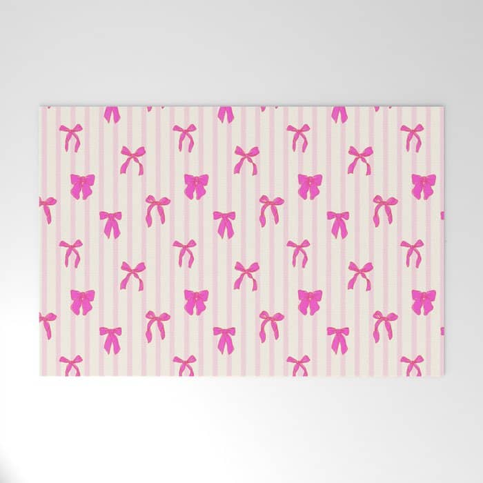 Classic Hot Pink Bows And Stripes Welcome Mat