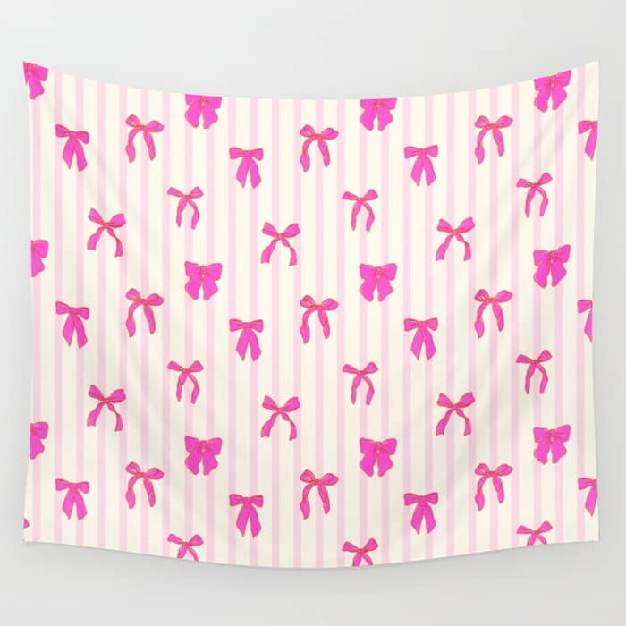 Classic Hot Pink Bows And Stripes Wall Tapestry
