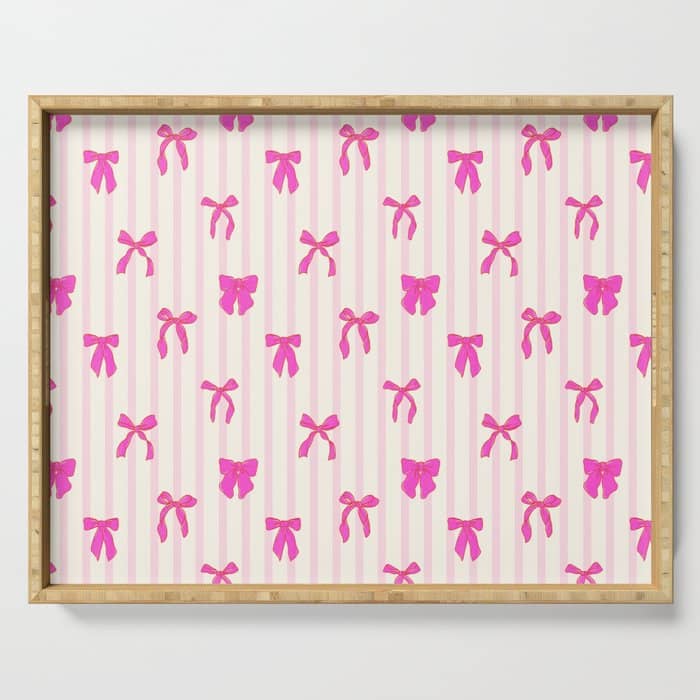 Classic Hot Pink Bows And Stripes Serving Tray