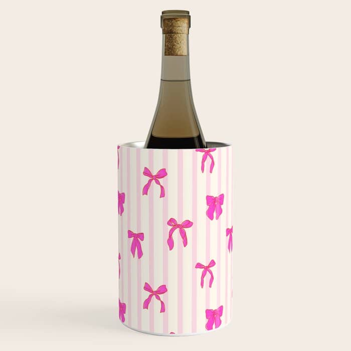 Classic Hot Pink Bows And Stripes Wine Chiller