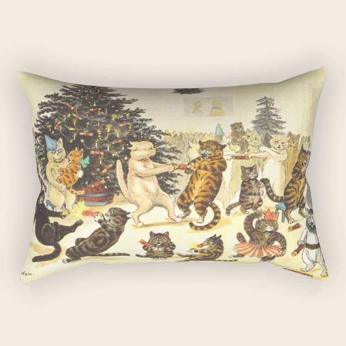 'Christmas Party Cats' By Louis Wain Vintage Cat Art Rectangular Pillow