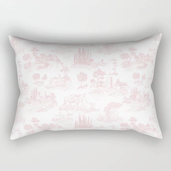 Toile De Jouy Vintage French Romantic Pastoral Baby Pink & White Rectangular Pillow