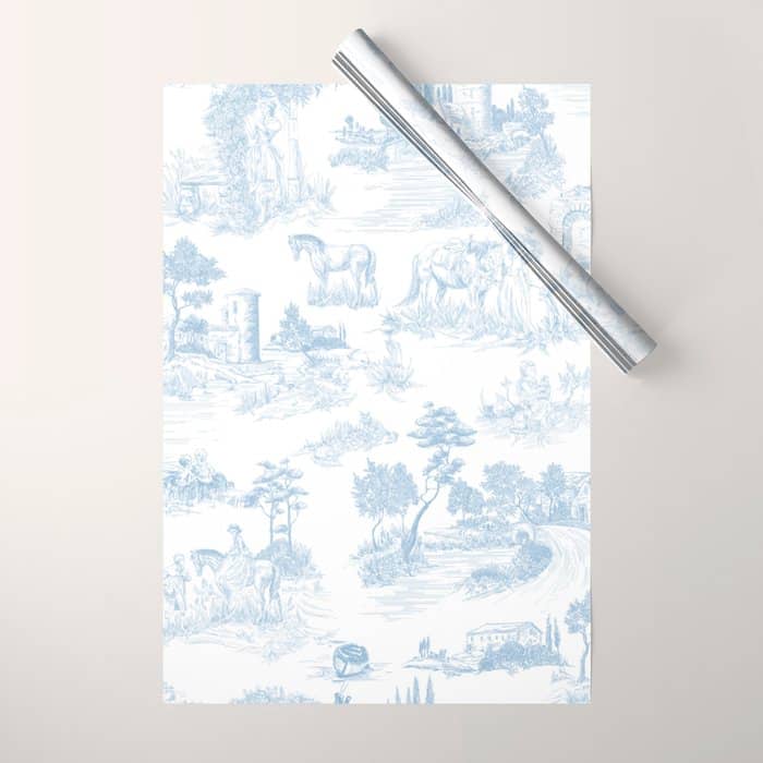 Toile De Jouy Vintage French Soft Baby Blue White Pastoral Pattern Wrapping Paper