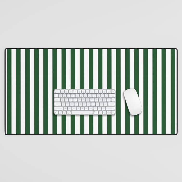 Original Forest Green And White Rustic Vertical Tent Stripes Desk Mat