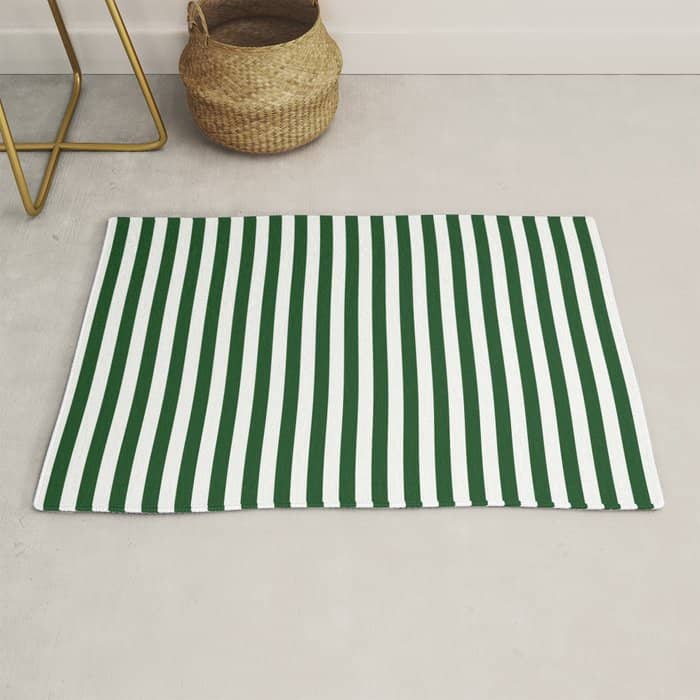 Original Forest Green And White Rustic Vertical Tent Stripes Rug