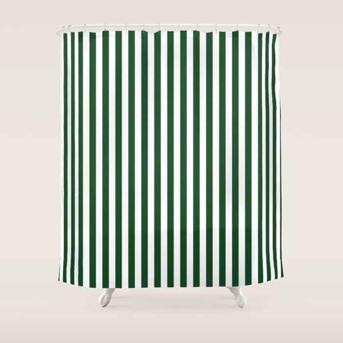 Original Forest Green And White Rustic Vertical Tent Stripes Shower Curtain