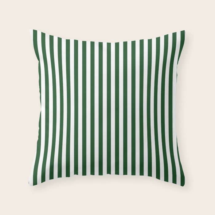 Original Forest Green And White Rustic Vertical Tent Stripes Throw Pillow