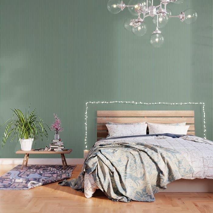 Original Forest Green And White Rustic Vertical Tent Stripes Wallpaper