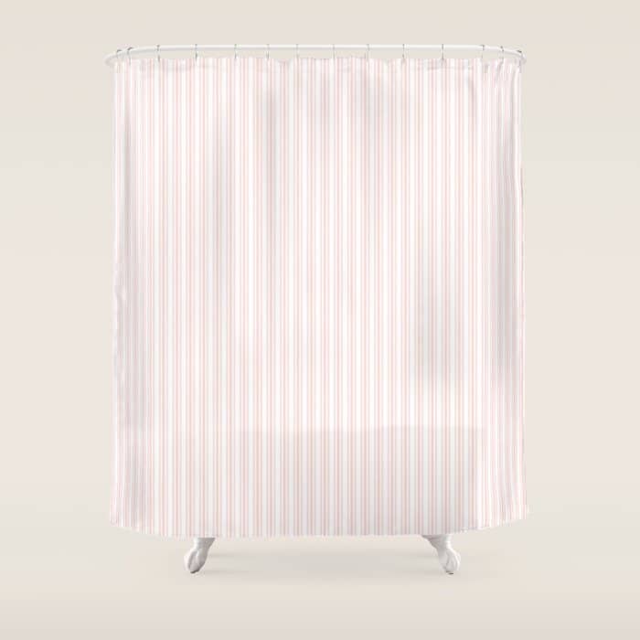 Classic Small Pink Rosebud Pastel Pink French Mattress Ticking Double Stripes Shower Curtain