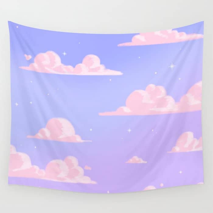 Pink Clouds Purple Sky Lo Fi Wall Tapestry